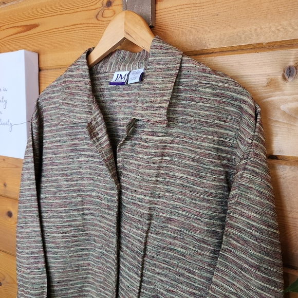 JM Collection Silk Blend Slub‎ Knit Striped Button Up Jacket Blazer Shacket Sz L - Picture 2 of 9